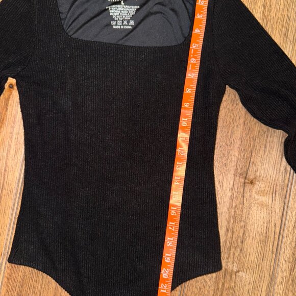 Klassy Network Ribbed Long Sleeve Square Neck Bodysuit | Large Black Bramisuit - Picture 8 of 13